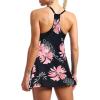 imageZando Tankini Swimsuits for Women 2024 Athletic Two Piece Bathing Suit Sporty Swimwear Long Torso Swim Top with BoyshortsA Halter Dress Black Pink Flower