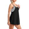imageZando Tankini Swimsuits for Women 2024 Athletic Two Piece Bathing Suit Sporty Swimwear Long Torso Swim Top with BoyshortsA Halter Dress Black Pinstripe