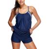 imageZando Tankini Swimsuits for Women 2024 Athletic Two Piece Bathing Suit Sporty Swimwear Long Torso Swim Top with BoyshortsB Halter Dress Navy Blue Stripe