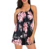 imageZando Tankini Swimsuits for Women 2024 Athletic Two Piece Bathing Suit Sporty Swimwear Long Torso Swim Top with BoyshortsA Halter Dress Black Pink Flower