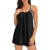 imageZando Tankini Swimsuits for Women 2024 Athletic Two Piece Bathing Suit Sporty Swimwear Long Torso Swim Top with BoyshortsA Halter Dress Print Leopard