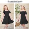 imageZando Girls Dresses Tie Back Dress for Girls Ruffle Short Sleeve Dresses Tween Kids Off Shoulder Junior Dress 616 YearsBlack
