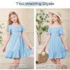 imageZando Girls Dresses Tie Back Dress for Girls Ruffle Short Sleeve Dresses Tween Kids Off Shoulder Junior Dress 616 YearsBlue