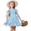 imageZando Girls Dresses Tie Back Dress for Girls Ruffle Short Sleeve Dresses Tween Kids Off Shoulder Junior Dress 616 YearsBlue