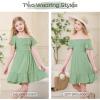 imageZando Girls Dresses Tie Back Dress for Girls Ruffle Short Sleeve Dresses Tween Kids Off Shoulder Junior Dress 616 YearsMint Green