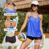 imageZando Tankini Bathing Suits for Women Sport Womens Swimsuits Athletic Two Piece Swimsuit for Women Tankini Top with ShortsBlue Floral
