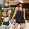 imageZando Tankini Bathing Suits for Women Sport Womens Swimsuits Athletic Two Piece Swimsuit for Women Tankini Top with ShortsLeopard