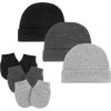 imageZando Baby Hats and Mittens Unisex Infant Beanie Caps Newborn Hospital Hat with Scratch Mitten Set for Baby Boys Grils Hats3 Pack 1 BlackGreyBlackgrey