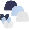 imageZando Baby Hats and Mittens Unisex Infant Beanie Caps Newborn Hospital Hat with Scratch Mitten Set for Baby Boys Grils Hats3 Pack 2 WhiteSky BlueDark Blue