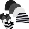 imageZando Baby Hats and Mittens Unisex Infant Beanie Caps Newborn Hospital Hat with Scratch Mitten Set for Baby Boys Grils Hats4 Pack 4 BlackgreyWhiteBlackBlack White Stripe