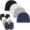 imageZando Baby Hats and Mittens Unisex Infant Beanie Caps Newborn Hospital Hat with Scratch Mitten Set for Baby Boys Grils Hats4 Pack 6 BlackWhiteGreyDark Blue