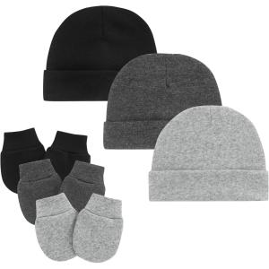 imageZando Baby Hats and Mittens Unisex Infant Beanie Caps Newborn Hospital Hat with Scratch Mitten Set for Baby Boys Grils Hats3 Pack 1 BlackGreyBlackgrey