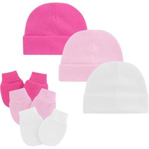 imageZando Baby Hats and Mittens Unisex Infant Beanie Caps Newborn Hospital Hat with Scratch Mitten Set for Baby Boys Grils Hats3 Pack 3 WhitePinkRose Red