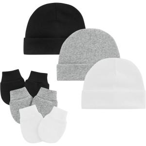 imageZando Baby Hats and Mittens Unisex Infant Beanie Caps Newborn Hospital Hat with Scratch Mitten Set for Baby Boys Grils Hats3 Pack 5 BlackWhiteGrey