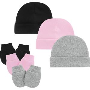 imageZando Baby Hats and Mittens Unisex Infant Beanie Caps Newborn Hospital Hat with Scratch Mitten Set for Baby Boys Grils Hats3 Pack 8 BlackPinkGrey