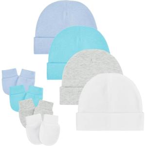 imageZando Baby Hats and Mittens Unisex Infant Beanie Caps Newborn Hospital Hat with Scratch Mitten Set for Baby Boys Grils Hats4 Pack 10 WhiteGreyLight BlueLake Blue