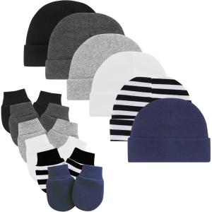 imageZando Baby Hats and Mittens Unisex Infant Beanie Caps Newborn Hospital Hat with Scratch Mitten Set for Baby Boys Grils Hats6 Pack 1