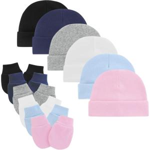 imageZando Baby Hats and Mittens Unisex Infant Beanie Caps Newborn Hospital Hat with Scratch Mitten Set for Baby Boys Grils HatsB 6 Pack 3