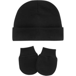 imageZando Baby Hats and Mittens Unisex Infant Beanie Caps Newborn Hospital Hat with Scratch Mitten Set for Baby Boys Grils HatsBlack