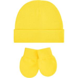 imageZando Baby Hats and Mittens Unisex Infant Beanie Caps Newborn Hospital Hat with Scratch Mitten Set for Baby Boys Grils HatsBright Yellow