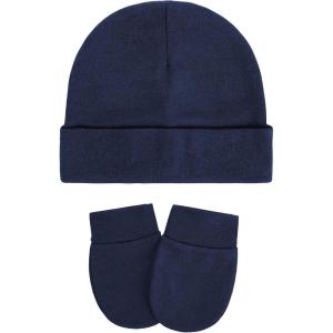 imageZando Baby Hats and Mittens Unisex Infant Beanie Caps Newborn Hospital Hat with Scratch Mitten Set for Baby Boys Grils HatsNavy Blue