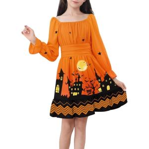 imageZando Girls Dresses Tie Back Dress for Girls Ruffle Short Sleeve Dresses Tween Kids Off Shoulder Junior Dress 616 YearsLonghalloween Night