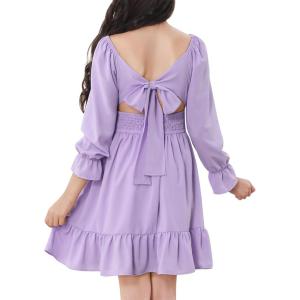 imageZando Girls Dresses Tie Back Dress for Girls Ruffle Short Sleeve Dresses Tween Kids Off Shoulder Junior Dress 616 YearsLonglavender Purple