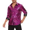 imageZando Mens Disco Shirt Outfit Retro 70s Shirts for Men Sequin Glitter Long Sleeve Button Down Disco Outfits Party CostumeHot Pink