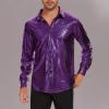 imageZando Mens Disco Shirt Outfit Retro 70s Shirts for Men Sequin Glitter Long Sleeve Button Down Disco Outfits Party CostumeZ Purple
