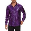 imageZando Mens Disco Shirt Outfit Retro 70s Shirts for Men Sequin Glitter Long Sleeve Button Down Disco Outfits Party CostumeZ Purple