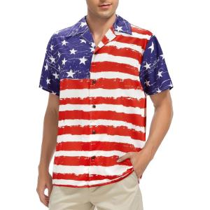 imageZando 80s 90s Hawaiian Shirt for Men Short Sleeve 80s 90s Outfit Funny Hawaiian Shirts Party Disco OutfitAmerican Flag