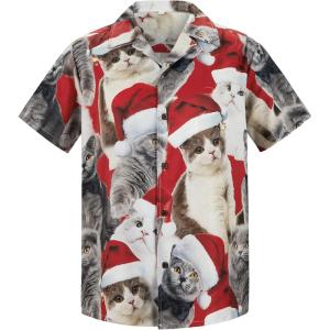 imageZando 80s 90s Hawaiian Shirt for Men Short Sleeve 80s 90s Outfit Funny Hawaiian Shirts Party Disco OutfitChristmas Cat