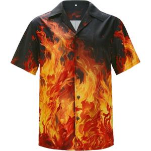 imageZando 80s 90s Hawaiian Shirt for Men Short Sleeve 80s 90s Outfit Funny Hawaiian Shirts Party Disco OutfitFlames