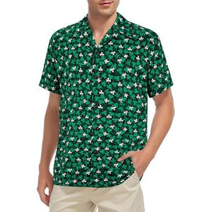 imageZando 80s 90s Hawaiian Shirt for Men Short Sleeve 80s 90s Outfit Funny Hawaiian Shirts Party Disco OutfitGreen  White Clover