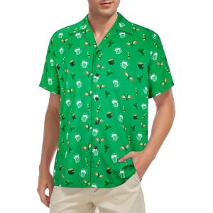 imageZando 80s 90s Hawaiian Shirt for Men Short Sleeve 80s 90s Outfit Funny Hawaiian Shirts Party Disco OutfitGreen Beer