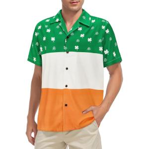 imageZando 80s 90s Hawaiian Shirt for Men Short Sleeve 80s 90s Outfit Funny Hawaiian Shirts Party Disco OutfitIrish Flag