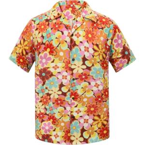 imageZando 80s 90s Hawaiian Shirt for Men Short Sleeve 80s 90s Outfit Funny Hawaiian Shirts Party Disco OutfitOrange Flower