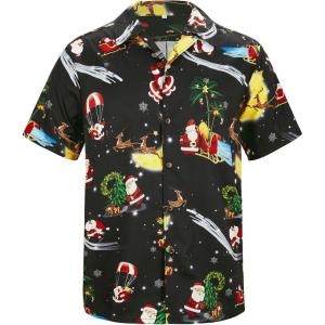 imageZando 80s 90s Hawaiian Shirt for Men Short Sleeve 80s 90s Outfit Funny Hawaiian Shirts Party Disco OutfitSanta Claus