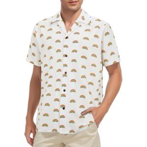 imageZando 80s 90s Hawaiian Shirt for Men Short Sleeve 80s 90s Outfit Funny Hawaiian Shirts Party Disco OutfitSmall Rainbow