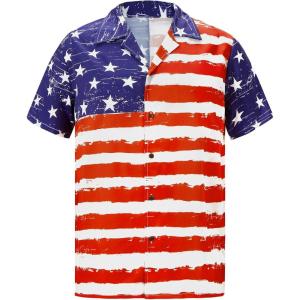 imageZando Hawaiian Shirt for Men Funny Animal Tropical Shirts for Men Short Sleeve Button Down Vacation Shirt Summer Beach ShirtAmerican Flag