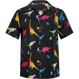 imageZando Hawaiian Shirt for Men Funny Animal Tropical Shirts for Men Short Sleeve Button Down Vacation Shirt Summer Beach ShirtBlack Dinosaur