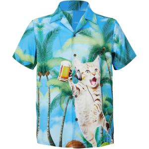 imageZando Hawaiian Shirt for Men Funny Animal Tropical Shirts for Men Short Sleeve Button Down Vacation Shirt Summer Beach ShirtCoconut Cat