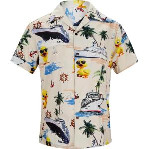 imageZando Hawaiian Shirt for Men Funny Animal Tropical Shirts for Men Short Sleeve Button Down Vacation Shirt Summer Beach ShirtCurise Duck