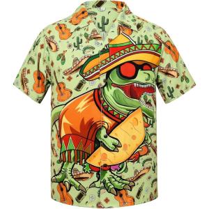imageZando Hawaiian Shirt for Men Funny Animal Tropical Shirts for Men Short Sleeve Button Down Vacation Shirt Summer Beach ShirtDinosaur