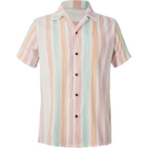 imageZando Hawaiian Shirt for Men Funny Animal Tropical Shirts for Men Short Sleeve Button Down Vacation Shirt Summer Beach ShirtRainbow Stripes