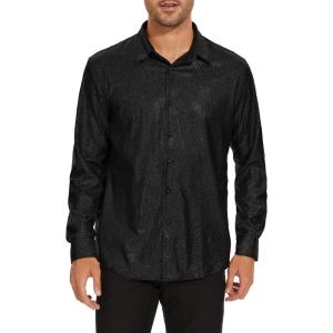 imageZando Mens Disco Shirt Outfit Retro 70s Shirts for Men Sequin Glitter Long Sleeve Button Down Disco Outfits Party CostumeBlack