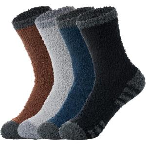 imageZando Mens Fuzzy Socks Cozy Slipper Fluffy Socks Winter Warm Soft Cabin Stocking Comfy Sleep Fleece Socks Boot SocksBlack  Brown  Navy  Light Grey