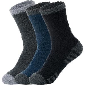 imageZando Mens Fuzzy Socks Cozy Slipper Fluffy Socks Winter Warm Soft Cabin Stocking Comfy Sleep Fleece Socks Boot SocksBlack  Navy  Dark Grey