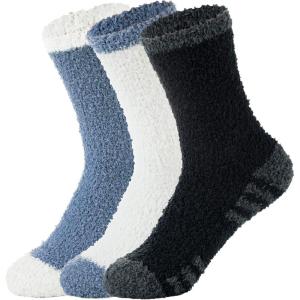imageZando Mens Fuzzy Socks Cozy Slipper Fluffy Socks Winter Warm Soft Cabin Stocking Comfy Sleep Fleece Socks Boot SocksBlack  White  Blue