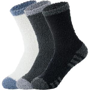 imageZando Mens Fuzzy Socks Cozy Slipper Fluffy Socks Winter Warm Soft Cabin Stocking Comfy Sleep Fleece Socks Boot SocksBlack  White  Dark Grey